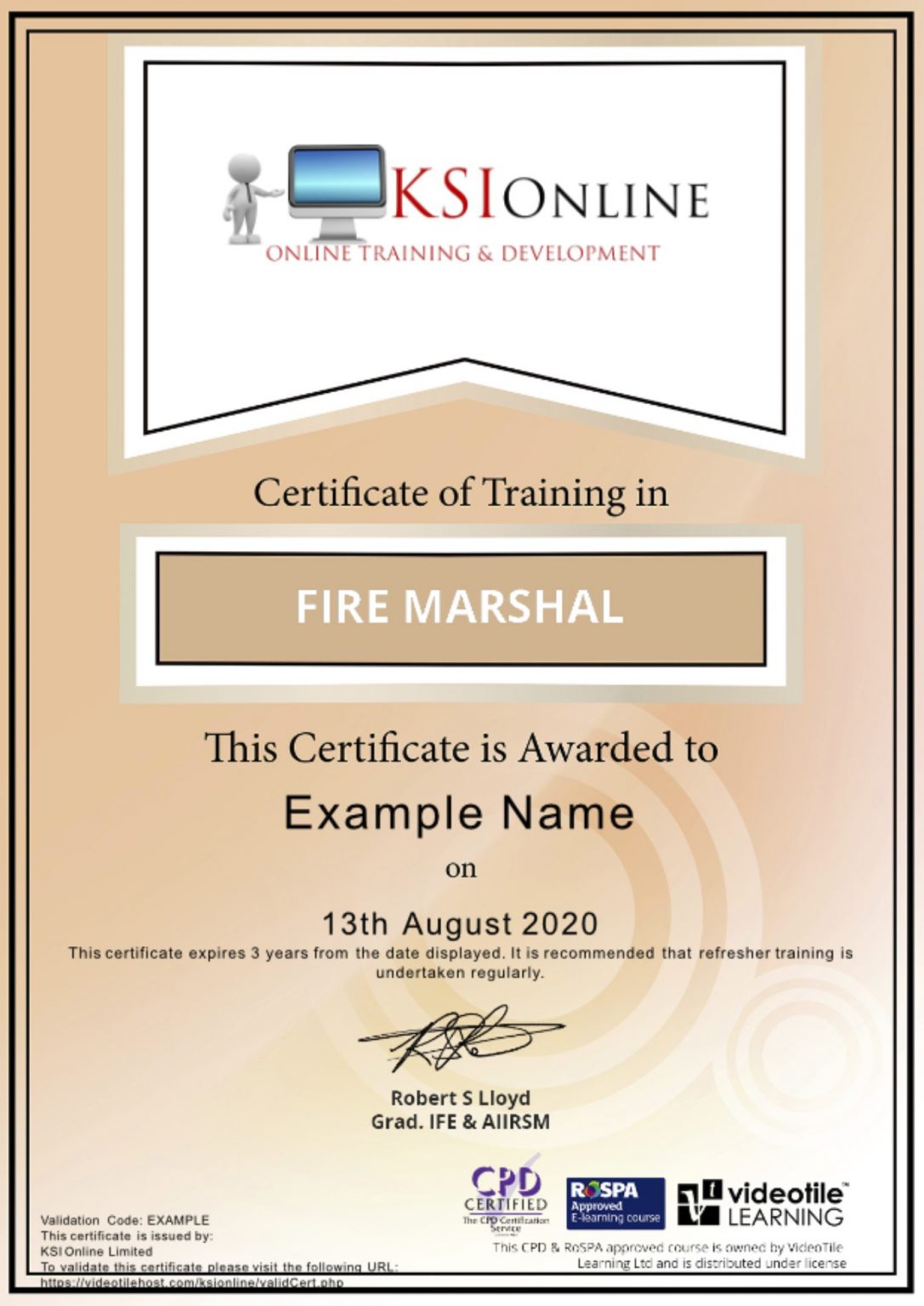 Fire Marshal Certificate, RoSPA Approved Online Courses